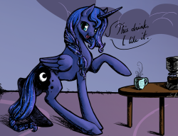 theponyartcollection:  Luna Discovers Coffee