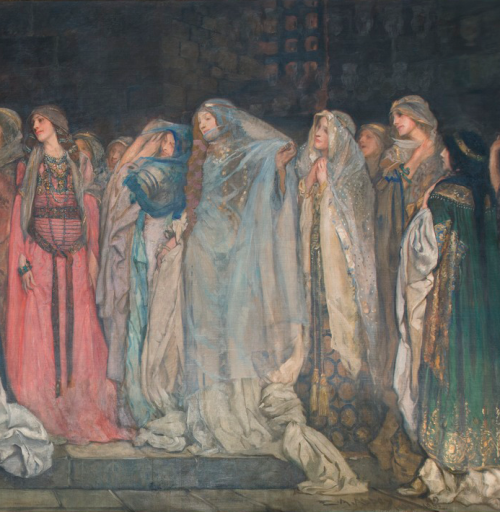 mun-sal-vache:IX. The Castle of Maidens - Edwin Austin Abbey.The castle of maidens, who by a prophec