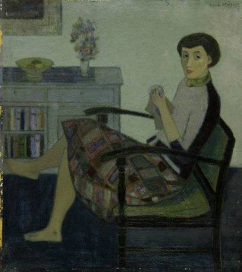 huariqueje: Knitting Woman  -  'Karel’ Hendrik Wiggers Dutch, 1916-1989 Oil on board