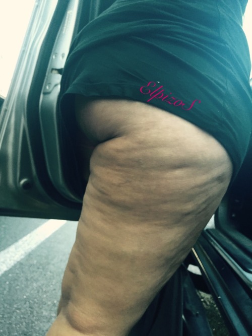 killeroftime00:  elpizos:  Oops my dress hiked up during the drive!  So for those thick thigh cellulite loving gents… Aren’t we luck I couldn’t afford liposuction when it was “en vogue”!!!  I would probably hit a light pole admiring this perfection.