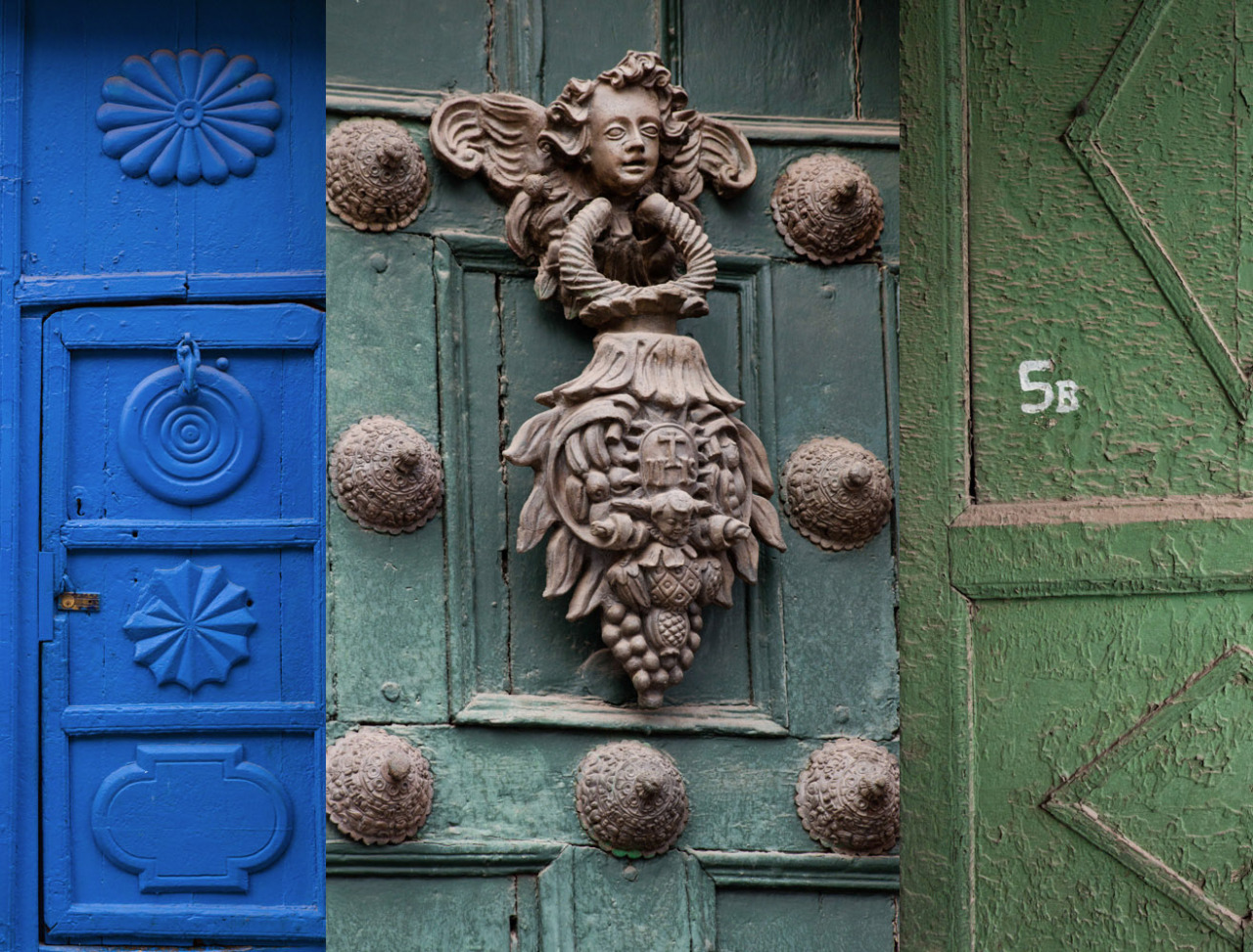 Colorful doors in the historic center of Cusco, Peru.
The green door on the far right belongs to a 16th-century residential building that the Getty Conservation Institute is using as a prototype example for seismic retrofitting research. See more of...