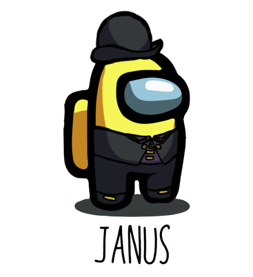 Janus is, surprisingly, not the impostor.[ID: a yellow Among Us character made to look like Janus fr