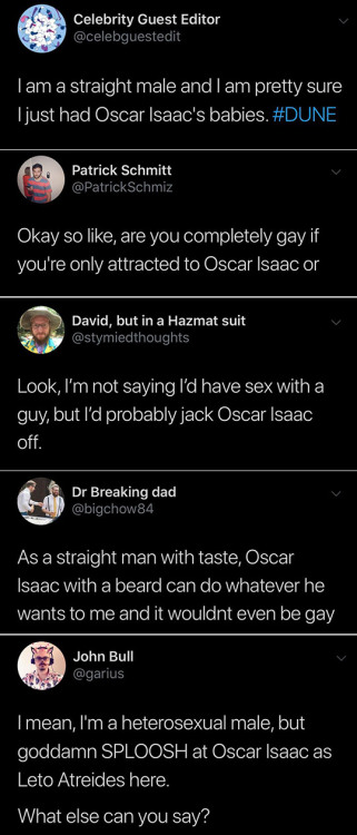 ivyarchive: “My favorite genre of twitter is straight men reacting to Oscar Isaac”