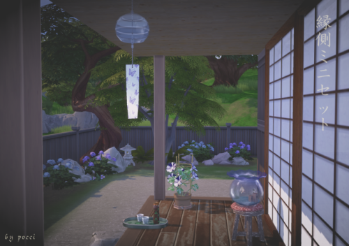 serenebluesims:Engawa mini set for Sims4This set includes furin (windchime), Morning Glory pot, fish