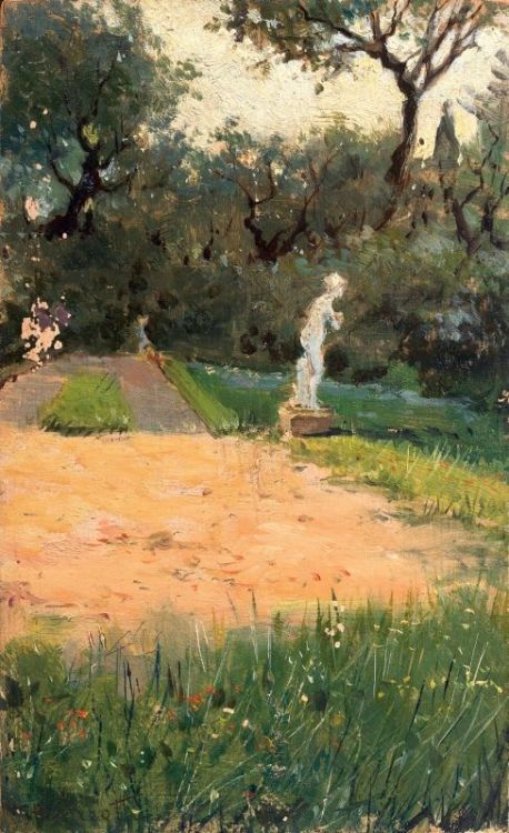 huariqueje:Boboli Gardens  -    Federico Andreotti , 1892 Italian,  1847 - 1930Oil on canvas,  14,9 