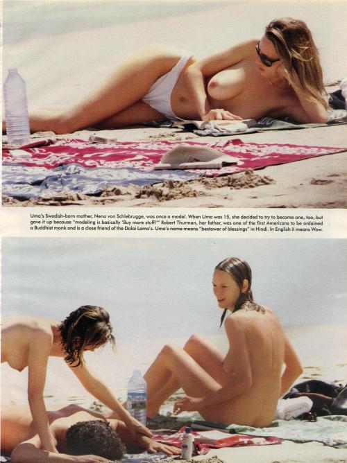 toplessbeachcelebs:  Uma Thurman (Actress) swimming topless and nude in St. Bart’s (July 1996)