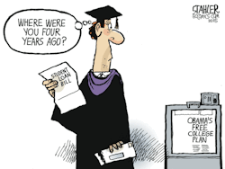 cartoonpolitics:  references Obama’s proposal to provide two years of free community college tuition to millions of students .. (story here)