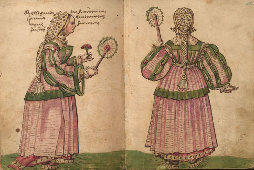 Spanish costumes from the &ldquo;Trachtenbuch&rdquo; by Christoph Weiditz, 1530s;Lady and gentleman 