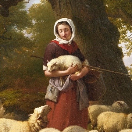 art-nimals:Eugène Verboeckhoven, A Shepherdess With Her Flock, 1871, oil on canvas, Sotheby’s