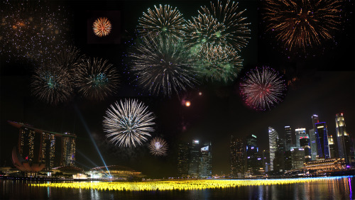 New Year in Singapore  Photomontage from Marina Bay