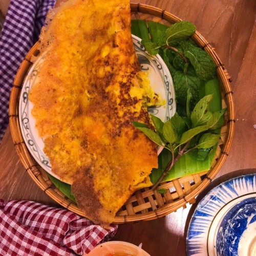 Another Vietnamese fave! My hubby&rsquo;s Banh Xeo- Crispy fried pancake with minced pork, shrim