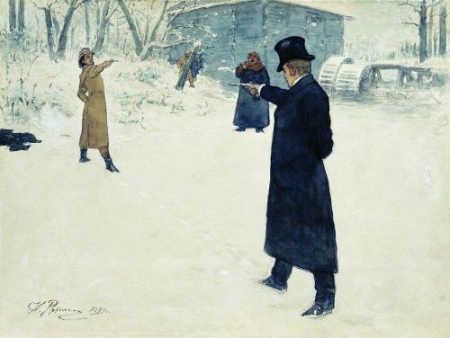 Ilya Repin, Eugene Onegin and Vladimir Lensky&rsquo;s Duel, 1899.