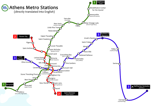 mapsontheweb:Athens metro stations, directly translated into English.