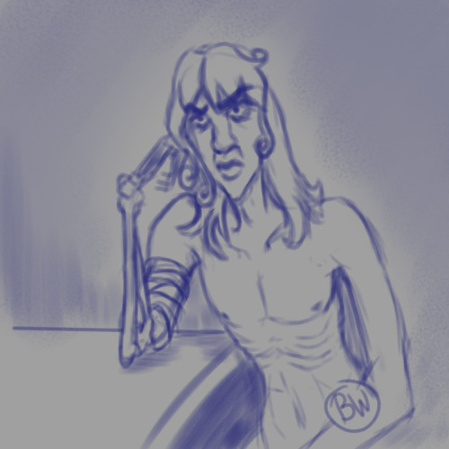 bloodywaluigi:Sulky, shirtless necromancer sketch(Mozenrath from Disney’s Aladdin televion series)I 