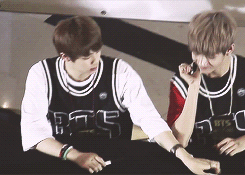 wooyoung:  jin and v playing around with each other