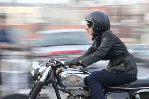 Corinna Mantlo from NY on a vintage BSA. Photo by another motolady from NY, Michelle Medina Carrillo.