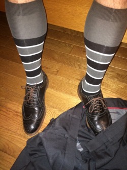 hot4soxdfw:  grsx72:  Today’s grey black and white striped Otc’s with my black Mercanti Fiorentini wingtips.  Awesome