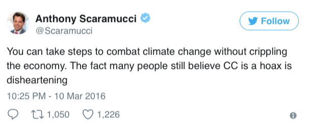 micdotcom:  According to Anthony Scaramucci’s Twitter, he believes in climate change