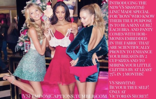 vsfemdomcaptions: Caption request: Introducing the all new VS Sissy™ line of lingerie–Be Your True S