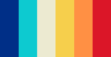 color-palettes:Hot and Cold - Submitted by SeesawSiya#002f87 #0dcad0 #ecead1 #f6cf4c #ff9044 #db1628