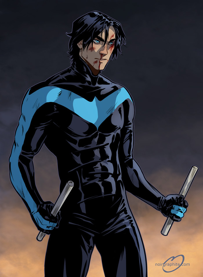 pandanoi:  Nightwing.Because reasons. Beaten up because reasons too.  Noiry is god. 