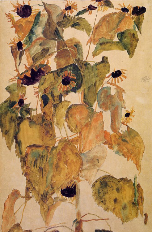 atmospheric-minimalism:  Sunflowers by David Hockney, Vincent van Gogh, and Egon