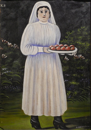 artist-niko-pirosmani: Woman with Easter Eggs, Niko PirosmaniMedium: oil,oilcloth