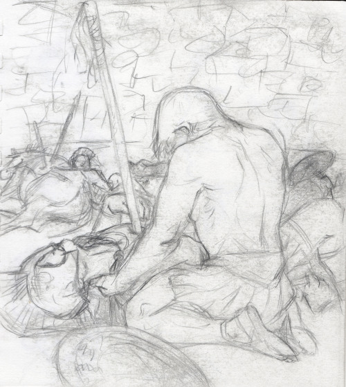 kain-was-here-draws-things:Achilles holding Patroclus’ body.  Hector is in trrrrrrrrrouble!I am sorr