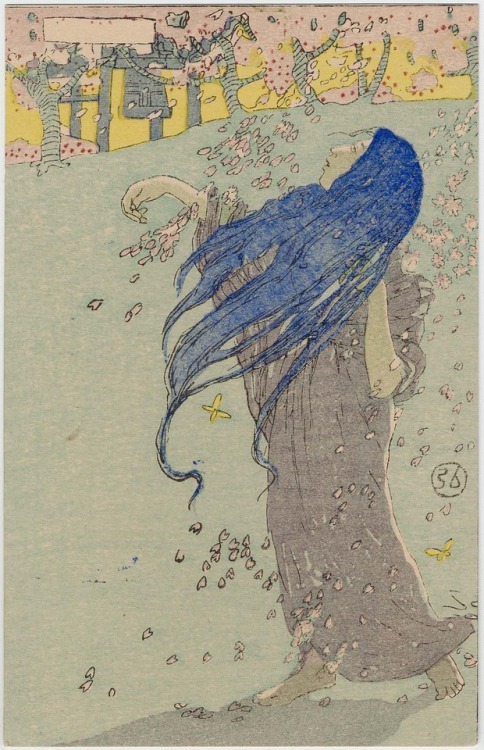 Nakazawa Hiromitsu,Disheveled Woman under Cherry Blossoms,  From a Postcard Commemorating an Opera G