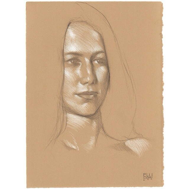 Portrait of Elli 3B pencil and white Prismacolor pencil on Rives BFK Tan Heavyweight