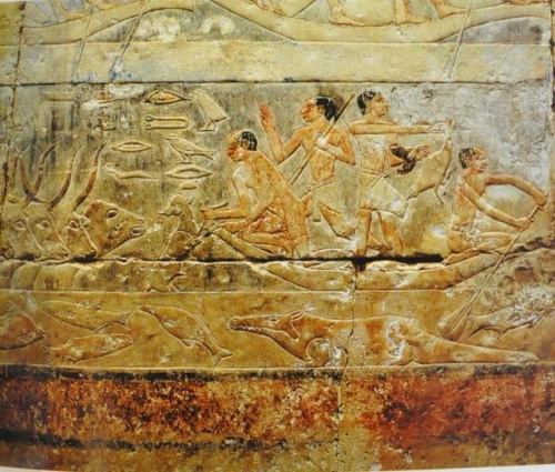 men in a boat Relief depicting men in a boat, detail of a wall carving from the Tomb of Princess Ipu