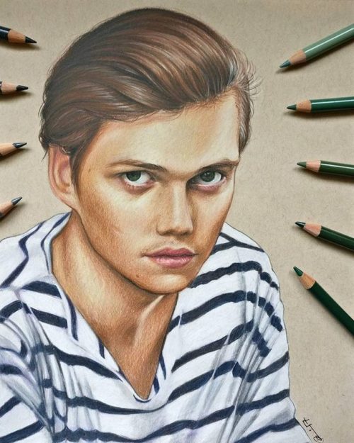 Bill Skarsgård, Faber-Castell polychromos pencils on a Strathmore toned tan paper, 2017. More on my 