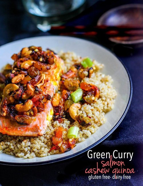 beautifulpicturesofhealthyfood: Green Curry Salmon and Cashew with Quinoa - A healthy flavorful meal
