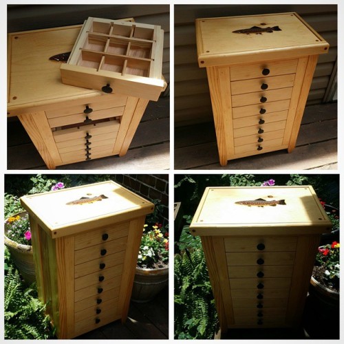 creeknut: Here’s a fly storage cabinet that’s heading to MT tomorrow! It is stained in golden pecan 