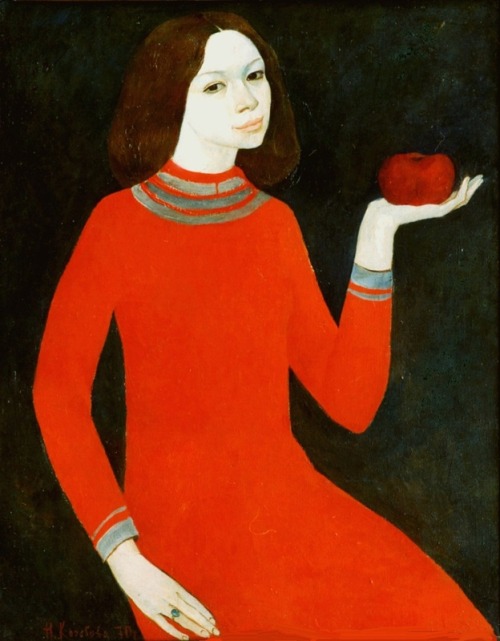 youcannottakeitwithyou:Natalia Korobova (Ukrainian, *1949). Self-portrait with an apple, 1970.
