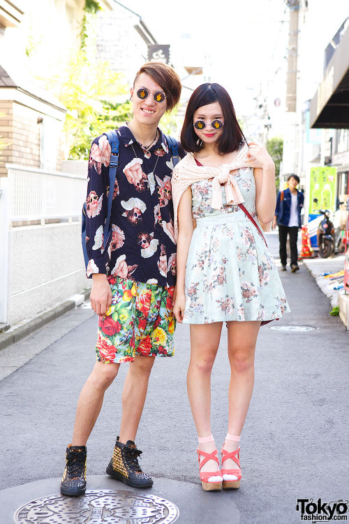 Joyrich angel print vs Dazzlin flower print on the street in Harajuku.