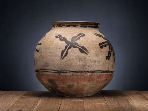  Large Cochiti Pottery Storage Jar, ca 1860,Monumental scale and of globular form painted with four 