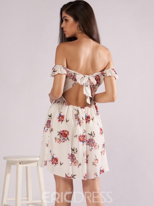 Ericdress ruffles backless floral A-line dress