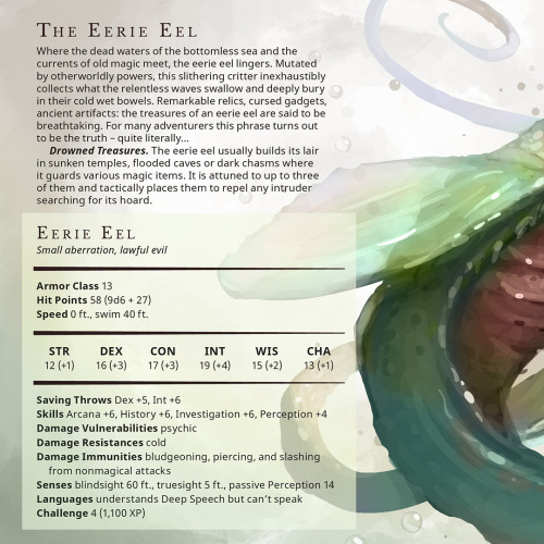 Eerie Eel – Small aberration, lawful evilWhere the dead waters of the bottomless sea and the current