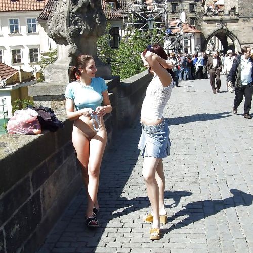 Naked women bottomless in public