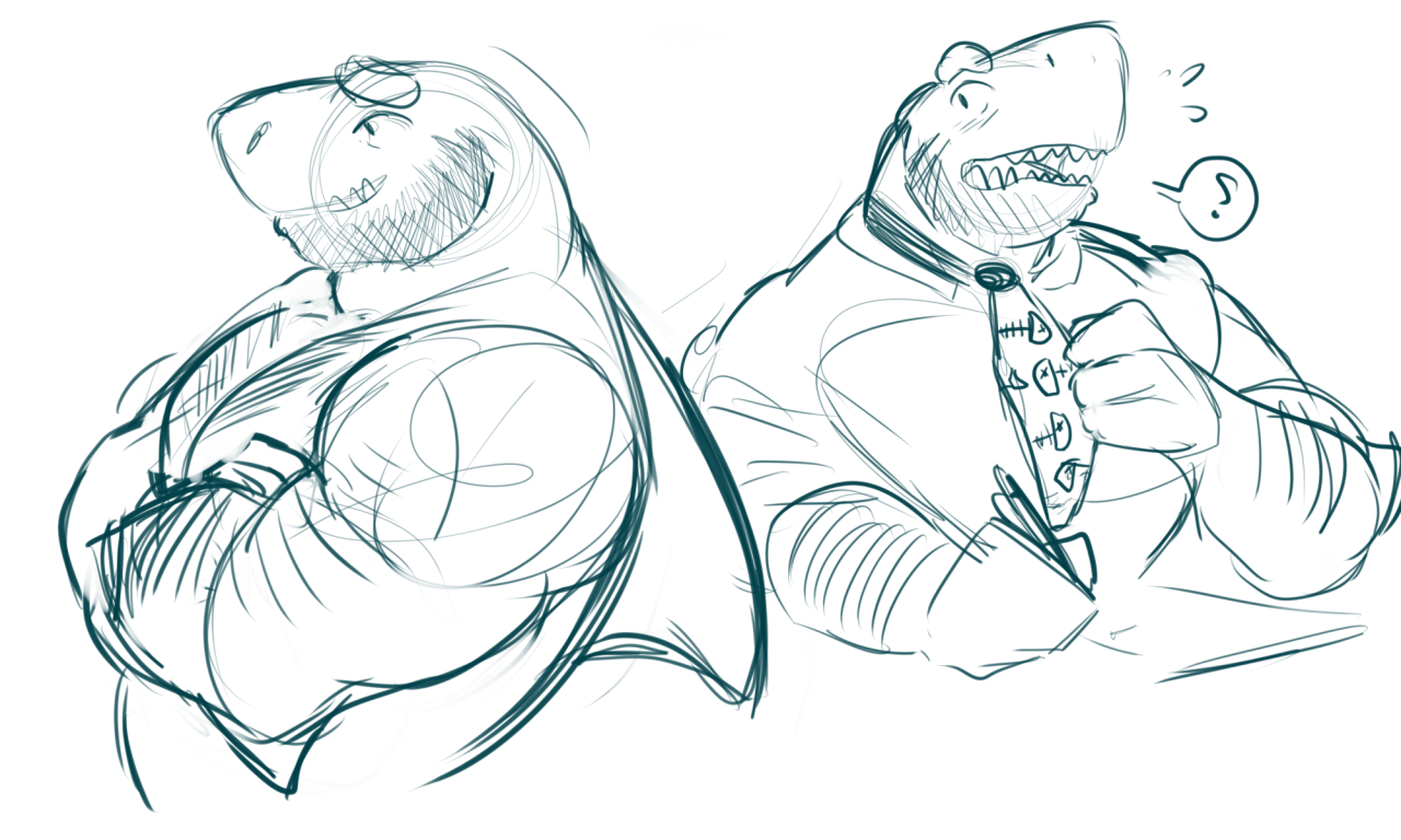 manlyshark:  OLDER SHARK OFFICE WORKER BARA! he’s a bit corny  with his jokes