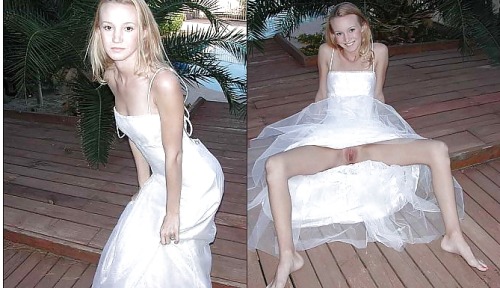 Bride bridesmaid flashing