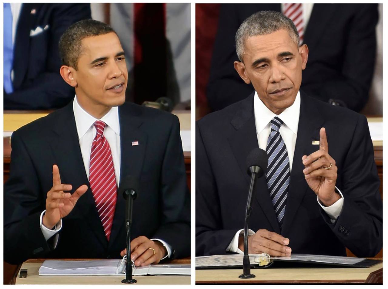 jbaines19:  President Obama at his first and last State of the Union Addresses. 