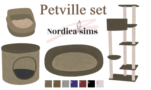 Petville set4 new meshesCat Tree Climbing Tower Pet BedRound Pet HouseSelf-cleaning LitterboxCats an