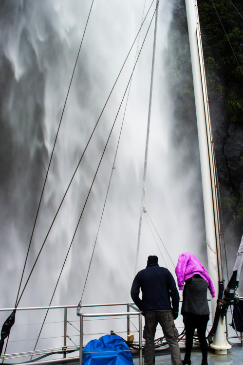 Getting wet at Milford Sound.Milford Sound, Fiordland, South Island, New Zealand