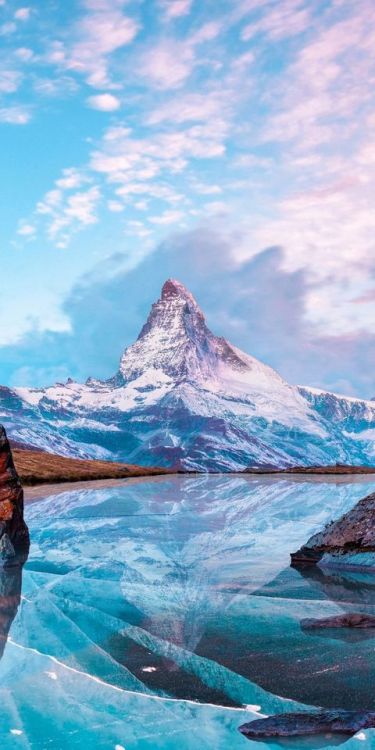 Matterhorn, mountains, nature, frozen lake, reflection, winter Wallpaper @wallpapersmug : bit