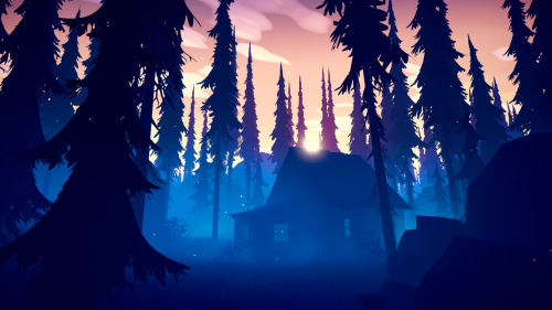 Watching the sunset over my little cabin in @AmongTreesGame The woods are lovely and the shades used