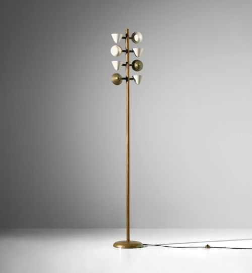 Pietro ChiesaStandard lamp, circa 1938Painted brass, brass, oakPhillips