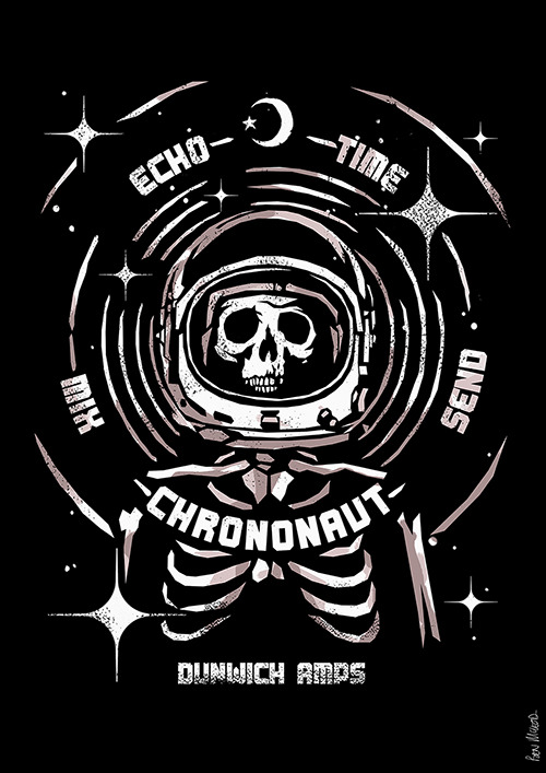 I got to do the design for a guitar effects pedal recently, the Chrononaut delay pedal by Dunwich Am