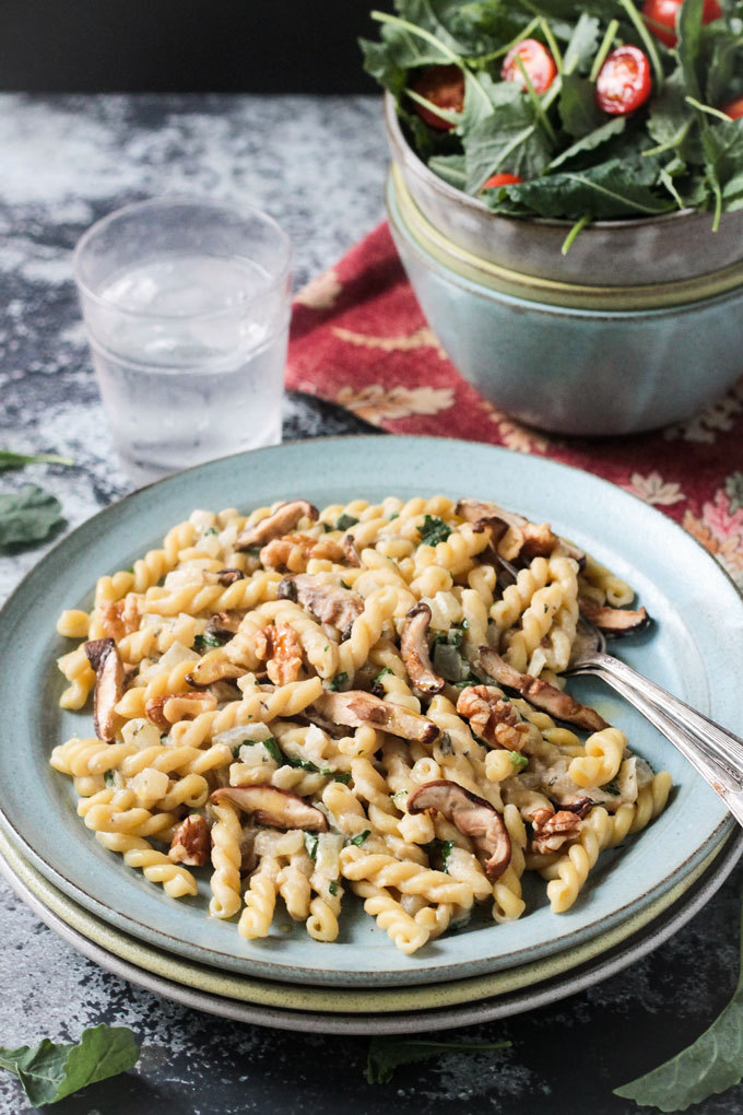 Creamy Vegan Mushroom Pasta - this dairy free sauce is creamy and smooth and the perfect complement to lots of pasta and earthy mushrooms. Ready in under 30 minutes and perfect for a quick lunch or dinner.